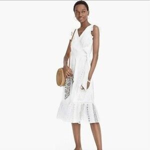 J Crew All Over Eyelet Wrap Midi Dress Women’s 6 Ruffle Flutter Sleeves